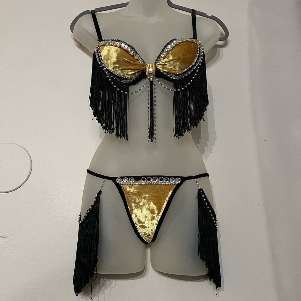 Handmade Burlesque Custume Lingerie Set - Size Small Lace 32A XS